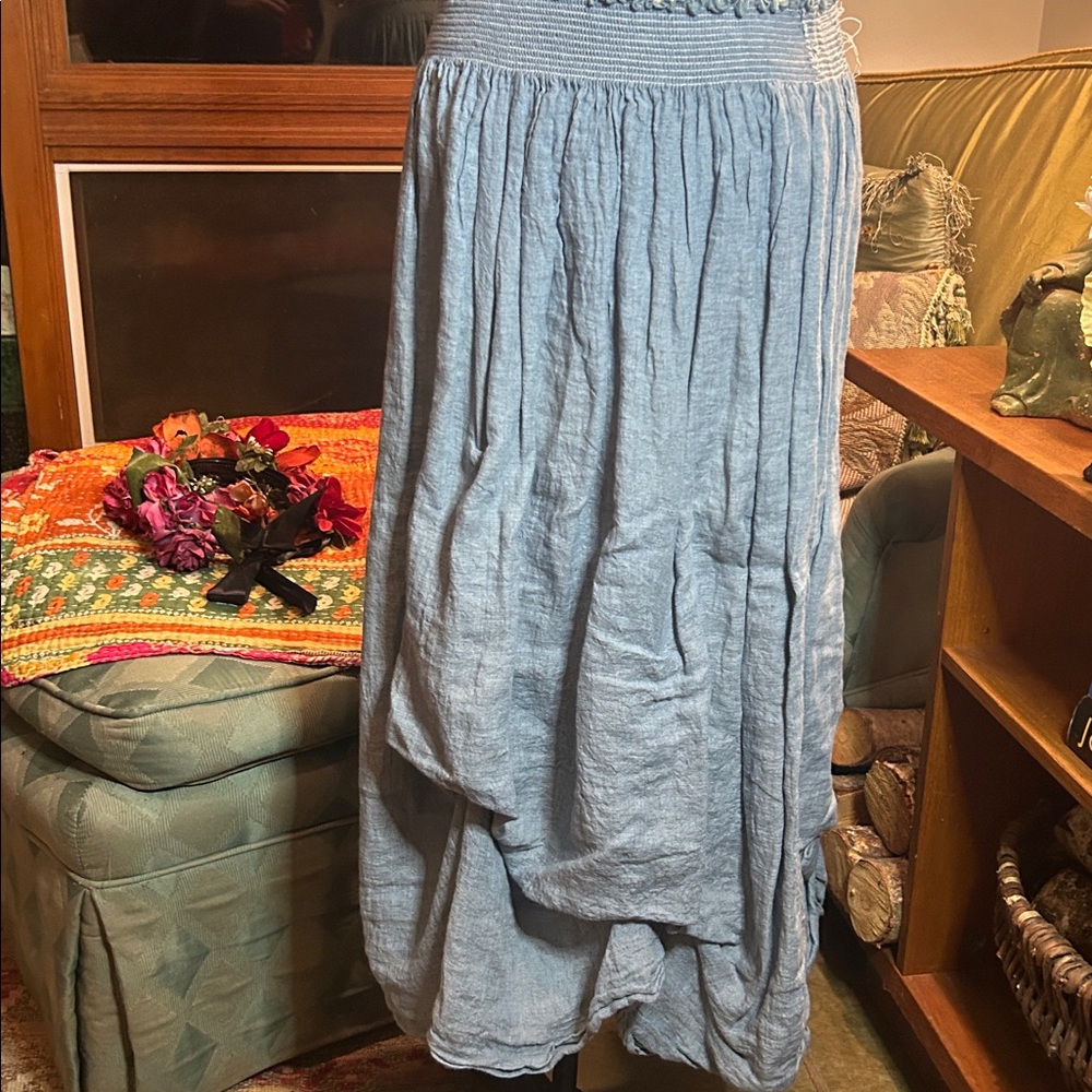 Vintage Magnolia Pearl, pale blue linen skirt
CA#14